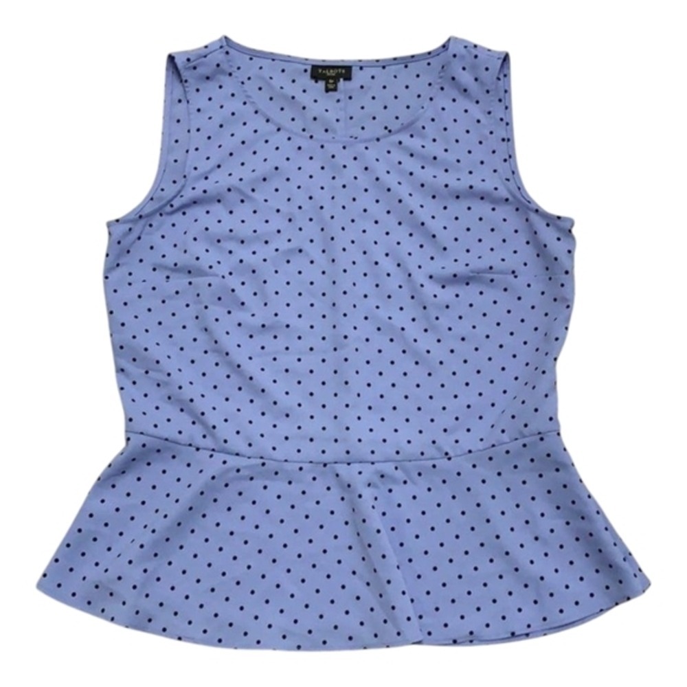 Talbots Blouse Size 6 Peplum Polka Dot Top Blue Sleeveless Feminine Chic